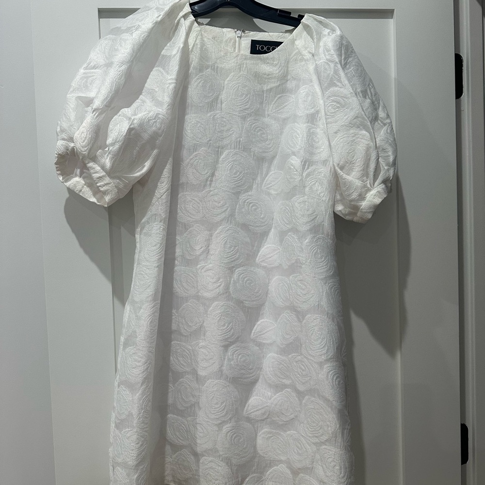 White Textured Puff Sleeve Dress